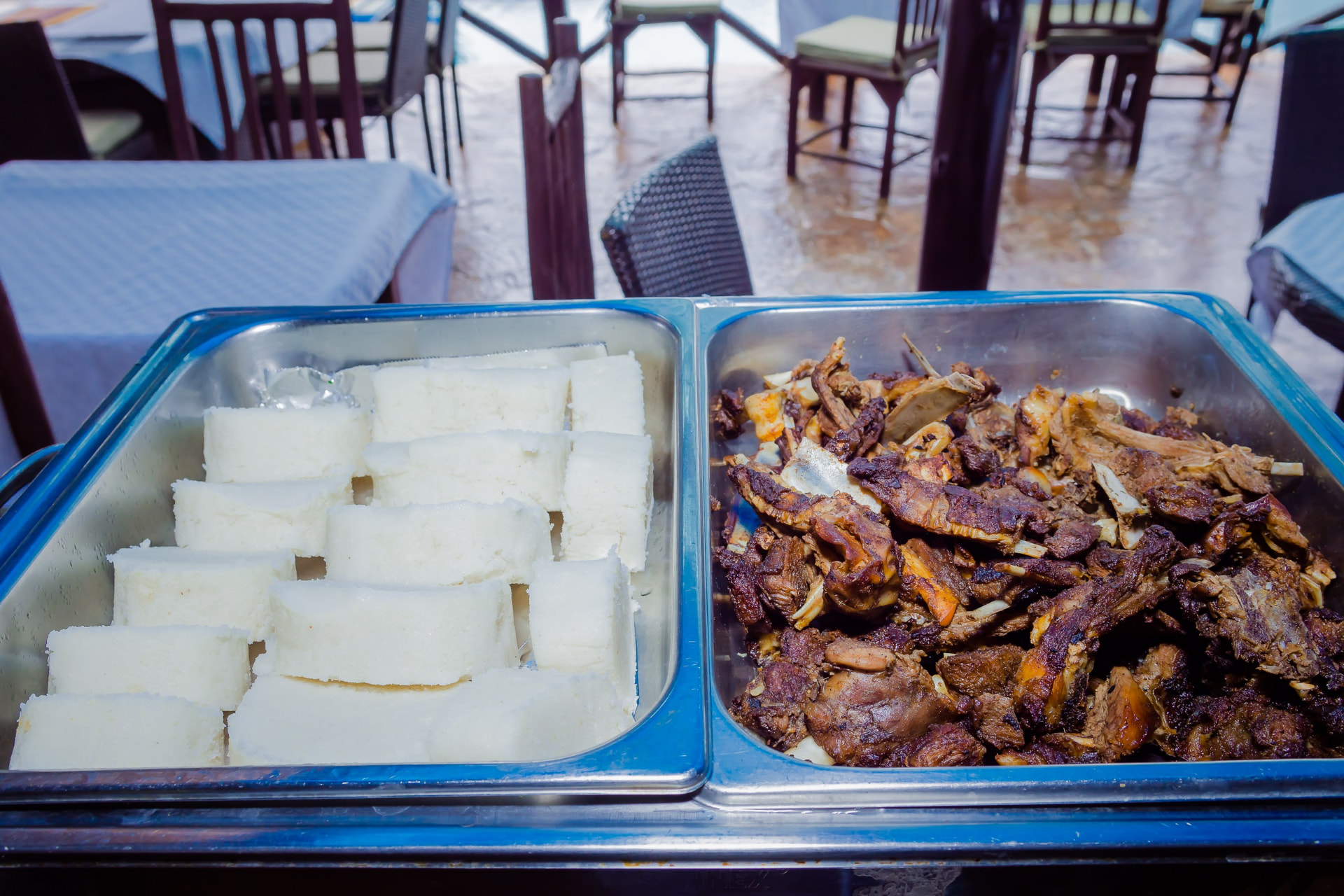 Buffet tray with ugali and nyama choma